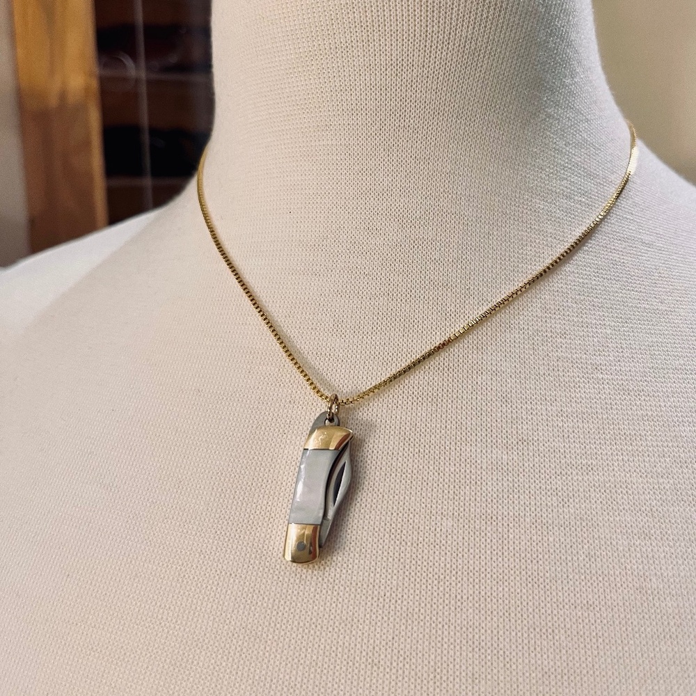 Mother of Pearl Mini Pocketknife Necklace 18” chain